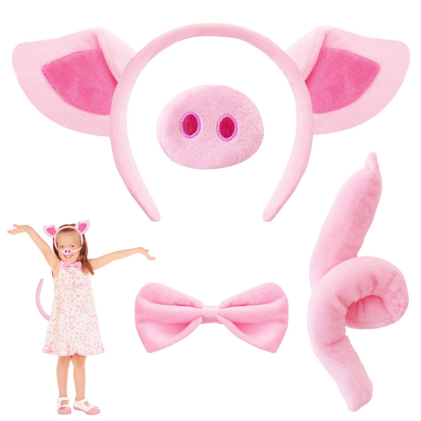 Ensemble de costumes de cochon, 4 pièces, oreilles roses, nez, queue, accessoires de Costume de Cosp