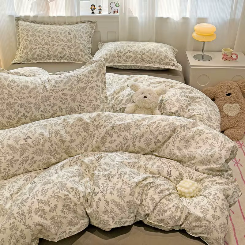 Ensemble de housse de couette à fleurs Ins avec fermeture éclair, drap plat, taies d'oreiller, sans 