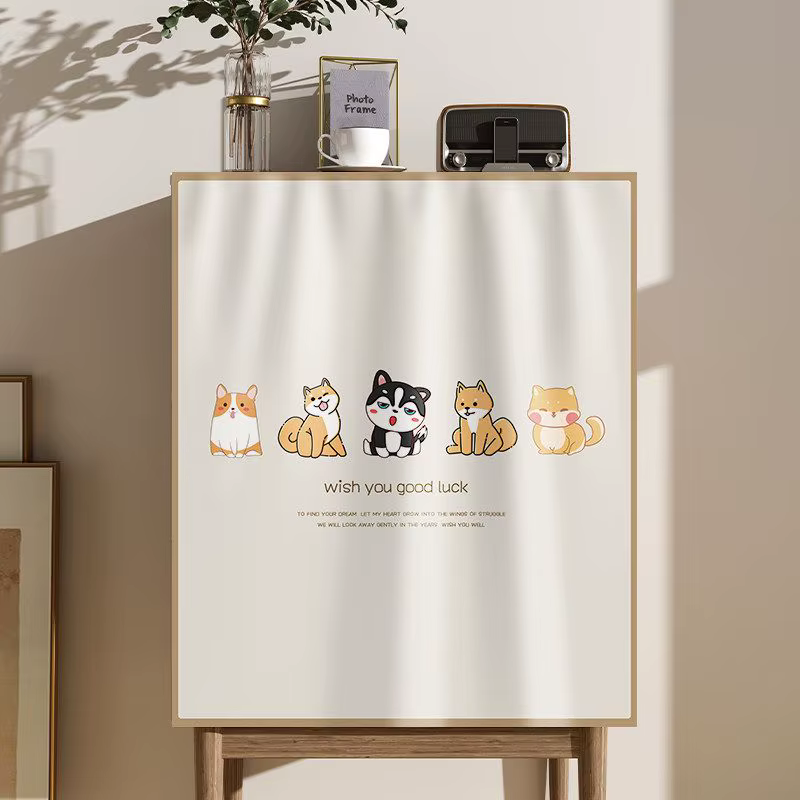 VIKAMA Rideau de protection pour armoire, motif chat mignon et plantes vertes, anti-poussière, ridea