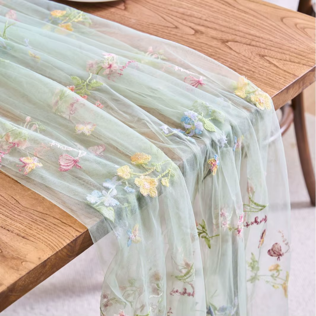 Chemin de table vintage en dentelle brodée colorée, 75*180CM, nappe transparente en maille, idéal po
