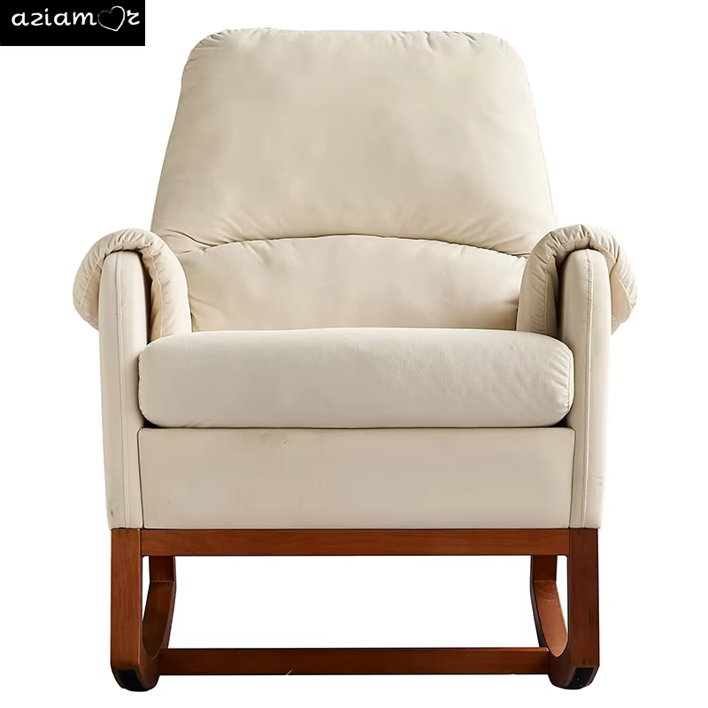 Chaise à Bascule Moderne et Confortable en Velours, Beige, pour Salon et Salle de Lecture