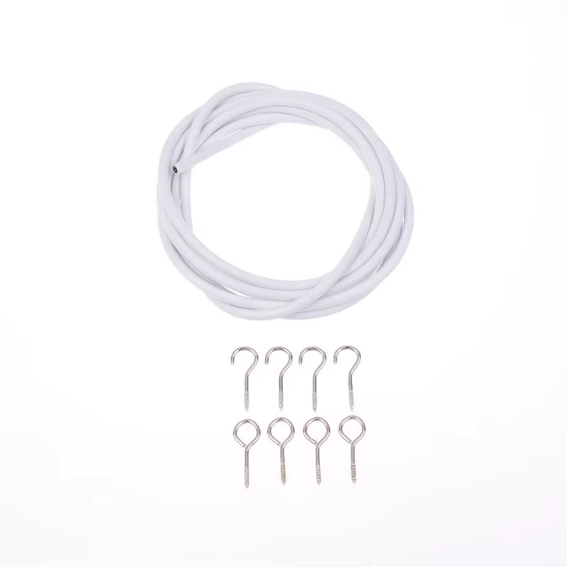 1 Ensemble de tringle à rideau en PVC blanc avec câble en acier, 2/3/5/6 mètres, corde à ressort pou