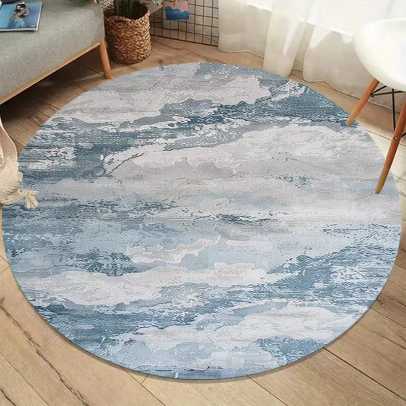Tapis rond abstrait bleu gris Wabi-Sabi, tapis de sol moderne à texture d'encre, tapis de salon anti