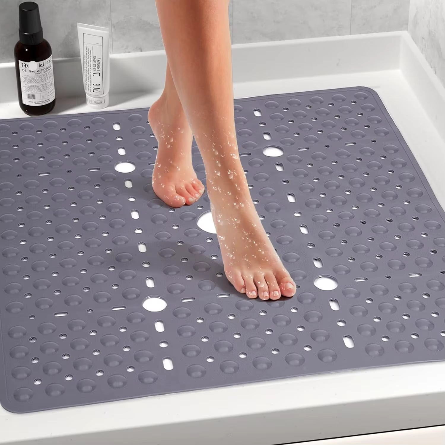 Tapis de douche carré, 69x69cm Extra large pour l'intérieur de la douche, Tapis de bain antidérapant