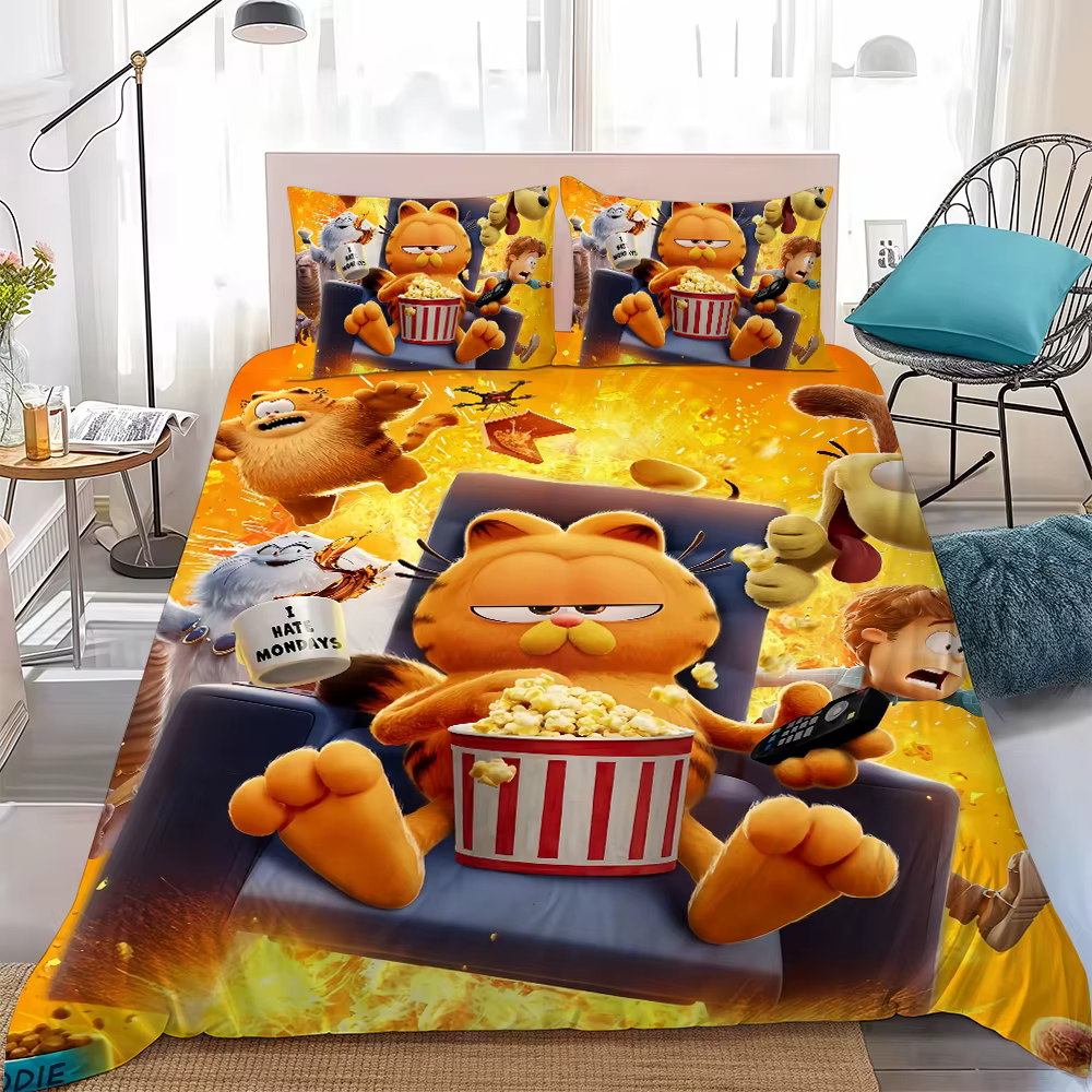 Ensemble de housse de couette mignonne de style maison, film de dessin animé G-Garfield, literie dou