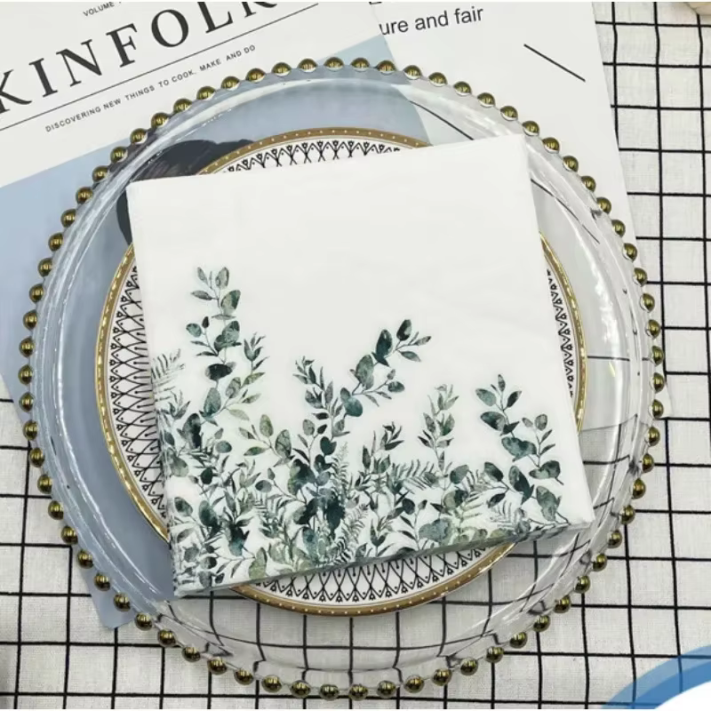 Serviette imprimée colorée feuille verte Restaurant occidental papier de pâte de bois décoratif papi