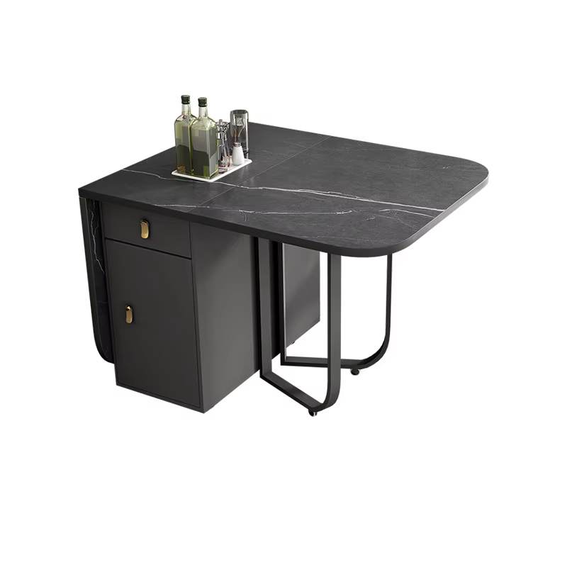 Table à manger pliante avec support de rangement et 2 tiroirs, table de cuisine polyvalente et chais