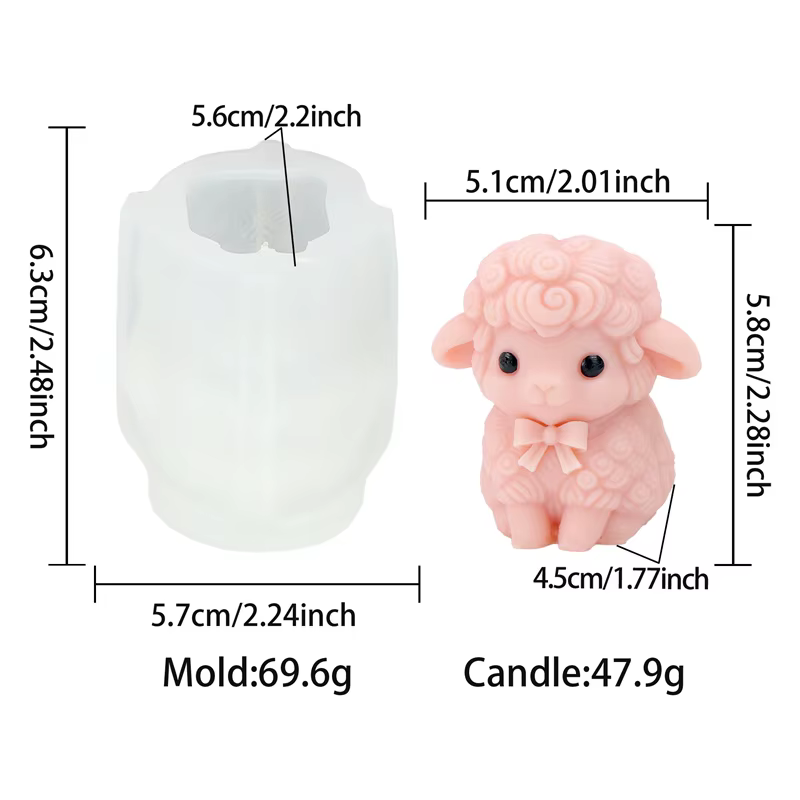 Moule à bougie en silicone mignon en forme de mouton avec nœud, design mignon de mouton assis, idéal