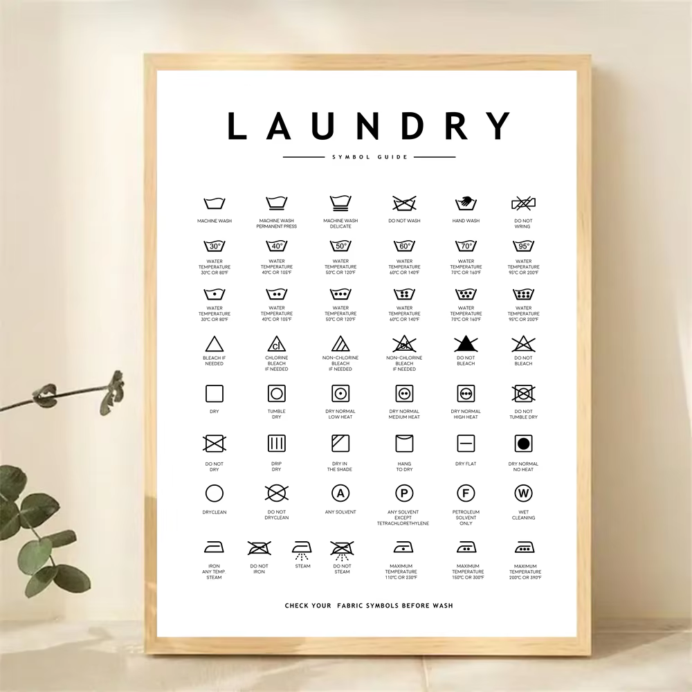 Panneau de buanderie, peinture sur toile, symbole, Art mural imprimé, Guide de soins du linge, affic