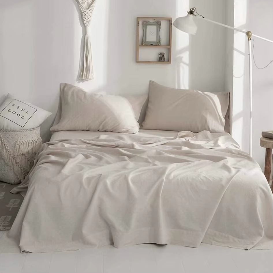 Draps de lit 100% lin doux, ensemble de draps Queen Size, ensemble de literie 1 drap-housse à poche 