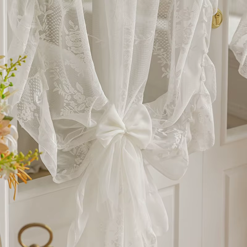 Rideaux en dentelle vintage pour chambre à coucher, casques français, demi-rideaux, rideau de porte 