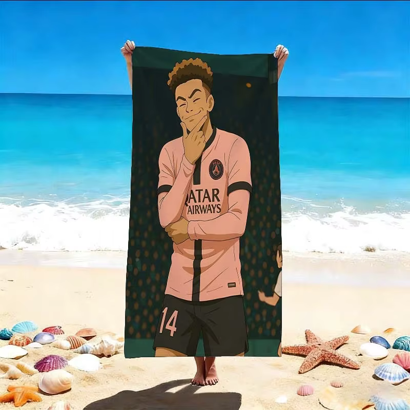 Serviette de plage en microfibre D-Desire D-Doue PSG, motif dessin animé, séchage rapide, imprimé jo