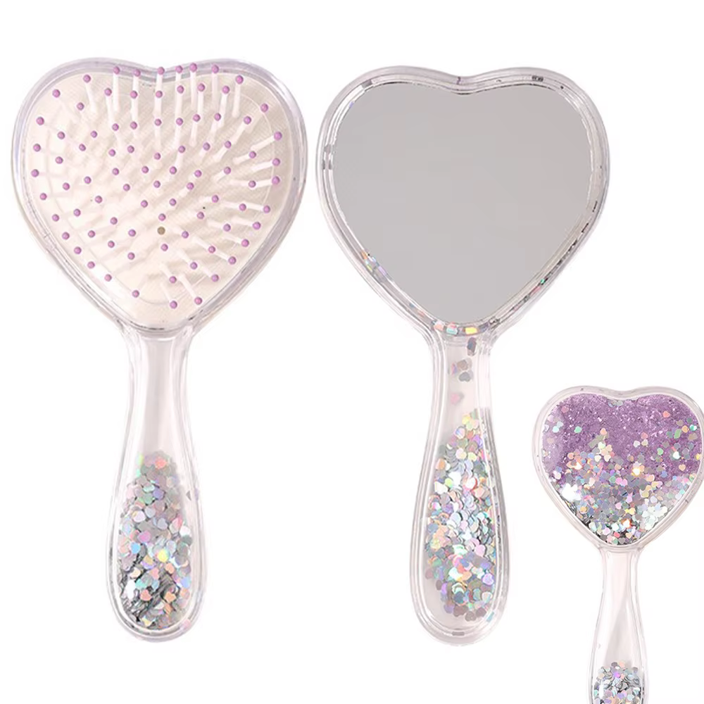 Brosse à cheveux à coussin d'air en forme de cœur – Masseur de cuir chevelu scintillant avec poils d
