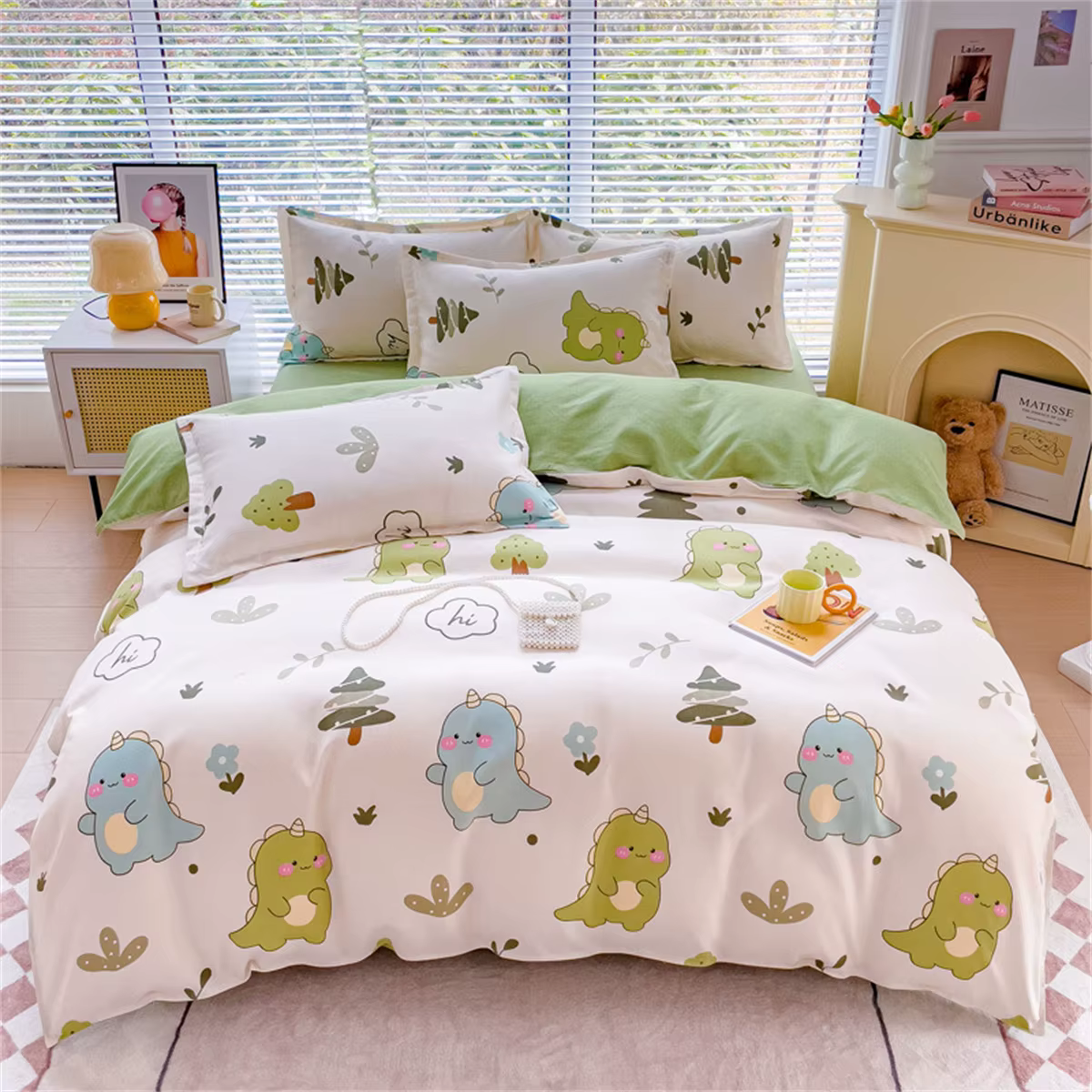 Parure de lit dinosaure, taille lit simple, housse de couette en microfibre imprimée en 3D avec taie