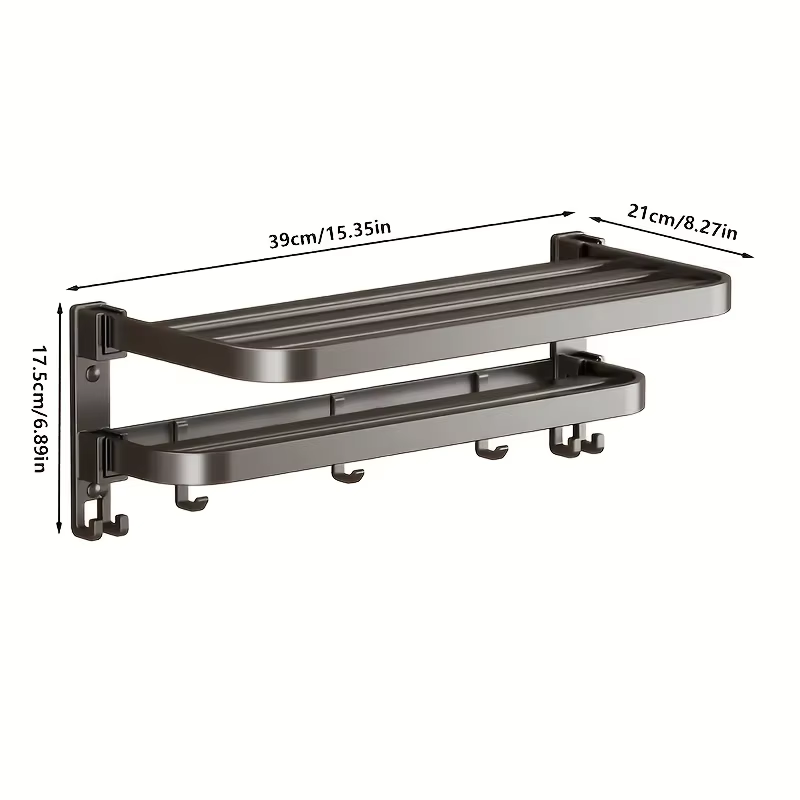 Porte-serviettes mural à 2 couches avec crochets, un organisateur pliable en aluminium pour salle de