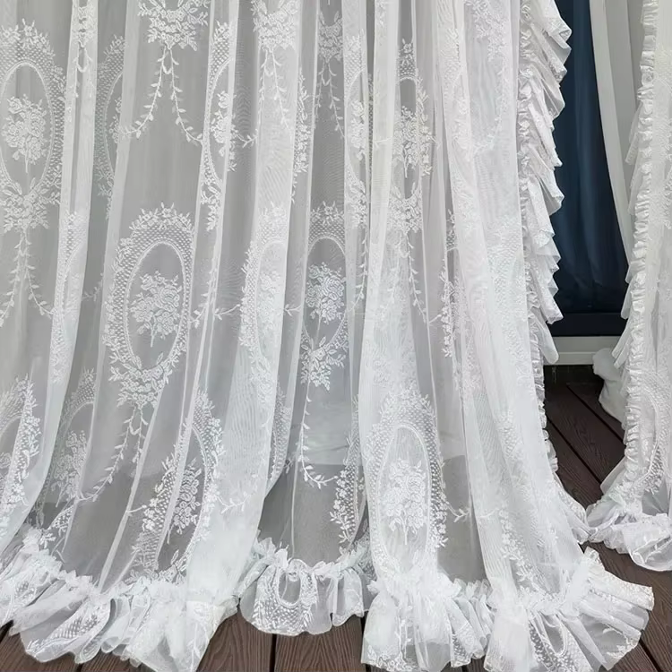Rideaux transparents en dentelle blanche à volants, pour ferme, salon, arrière-plan de mariage, past