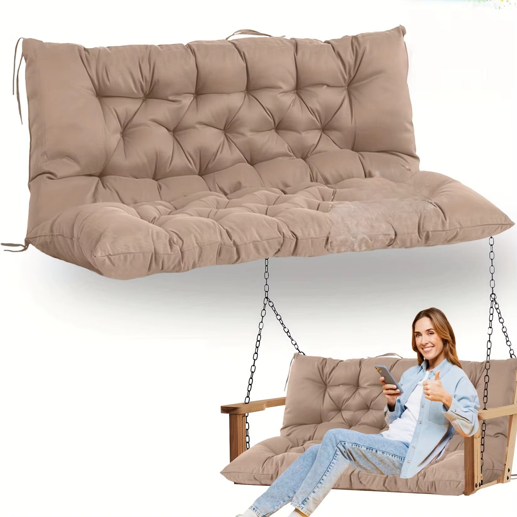 Coussin de chaise à bascule pour patio, résistant aux intempéries, épais, avec attaches, pour dossie