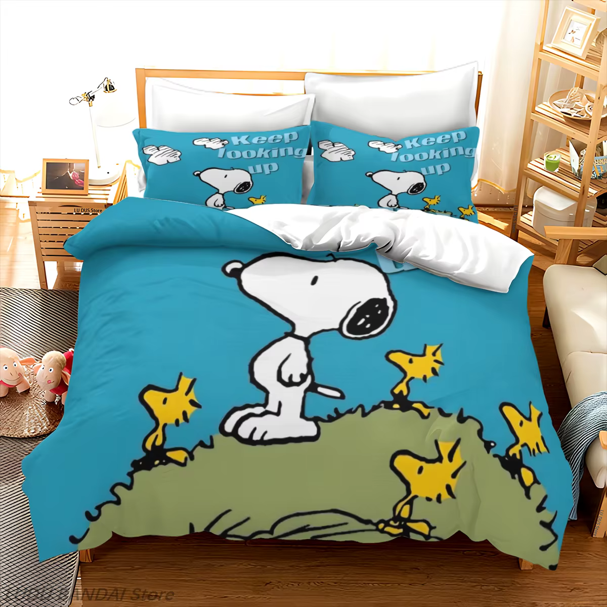 Parure de lit de luxe Snoopy, housse de couette imprimée avec un motif de dessin animé mignon, ensem