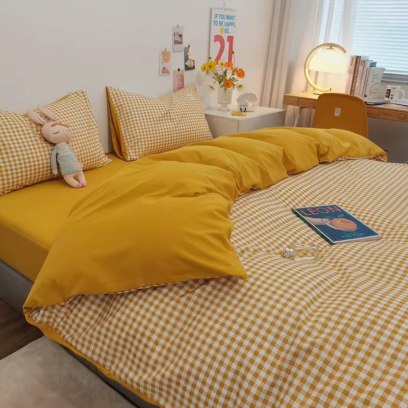 Ensemble de housse de couette en pur coton, ensemble de literie avec rayures à carreaux, 1 housse de