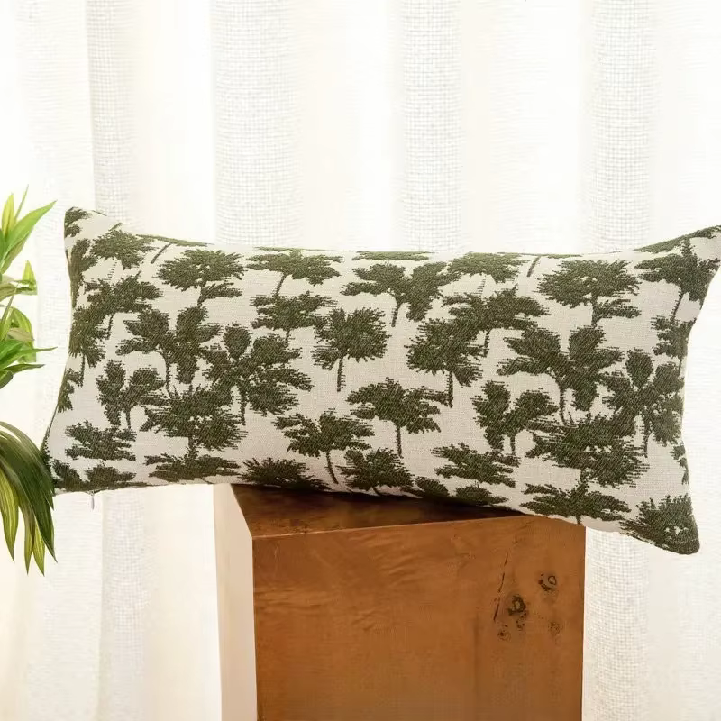 Housse de coussin rétro verte premium 30x65cm, moderne, longue, texturée, jacquard tissé, pour canap
