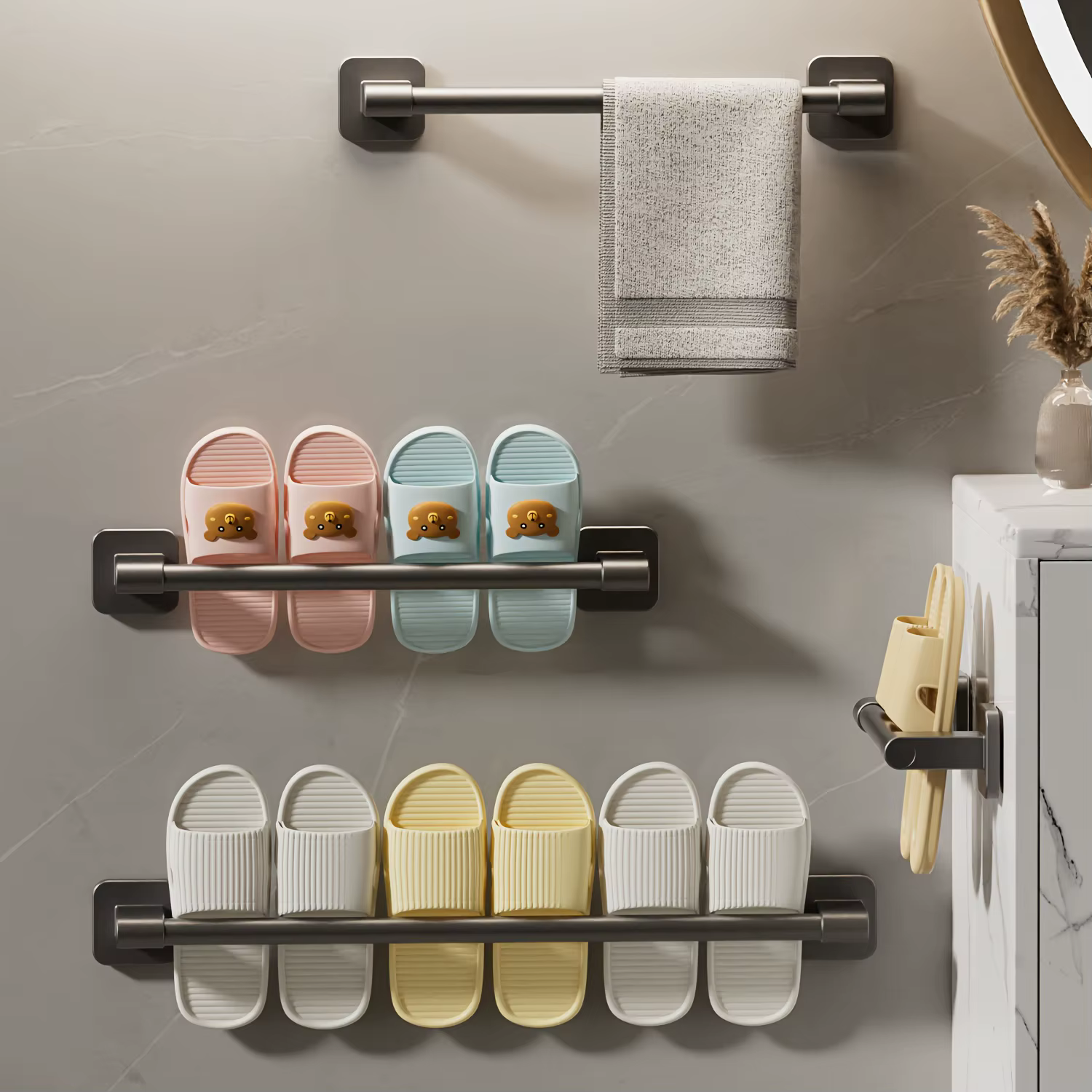 Porte-pantoufles et porte-serviettes de salle de bain, porte-serviettes et pantoufles de type patch,