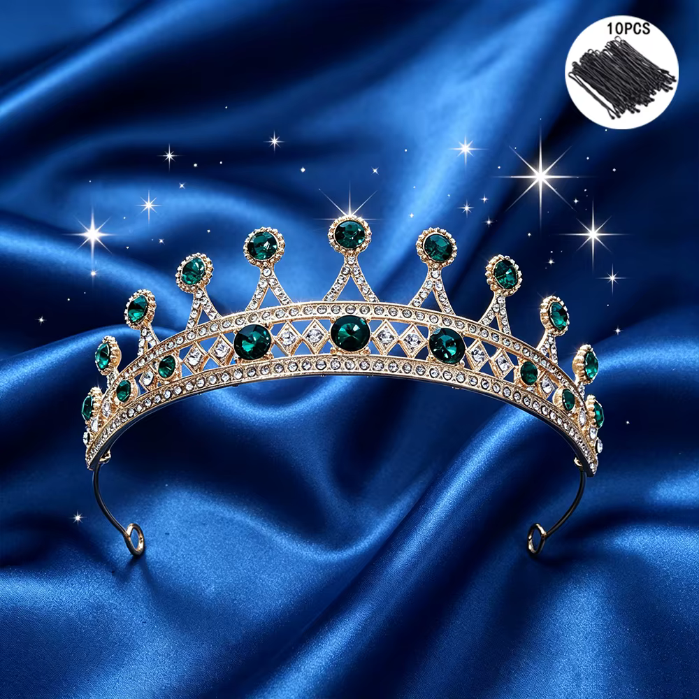 8 styles de couronnes de reine baroques dorées, assorties à 10 accessoires de cheveux exquis de styl