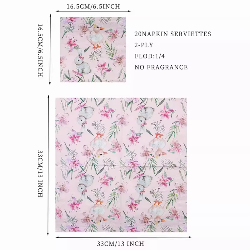 10/20 pièces 33cm 2 plis nouvel élément de pâques imprimé serviettes de fête lapin canard couleur im