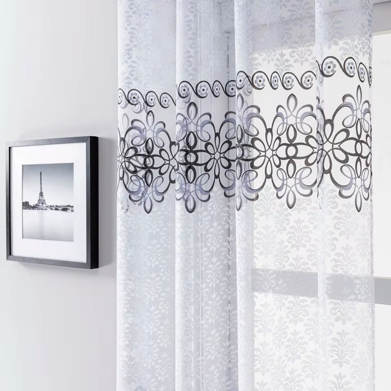 Rideau transparent gris pour salon, Tulle pastoral européen, fenêtre, chambre à coucher, tissu de cu