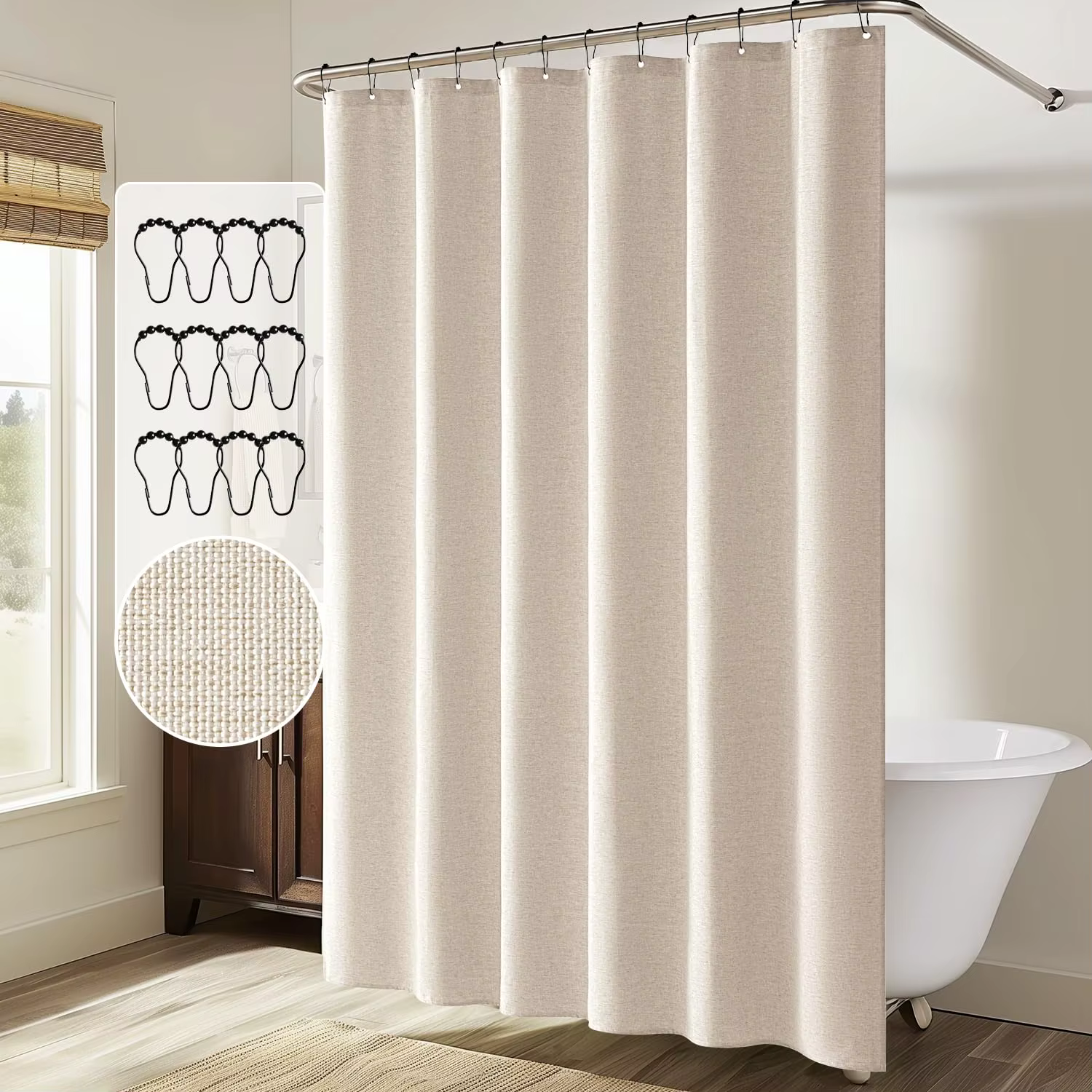 Rideau de douche de luxe imperméable épais Imitation lin couleur Beige rideaux de bain pour salle de