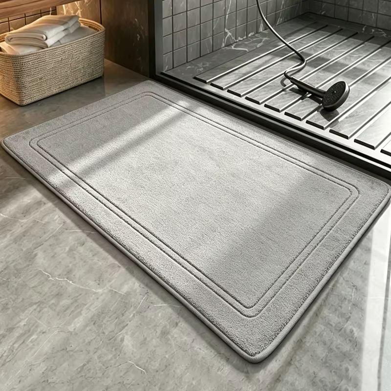 Tapis de salle de bain gris, super doux, séchage rapide et haute absorption d'eau, tapis antidérapan