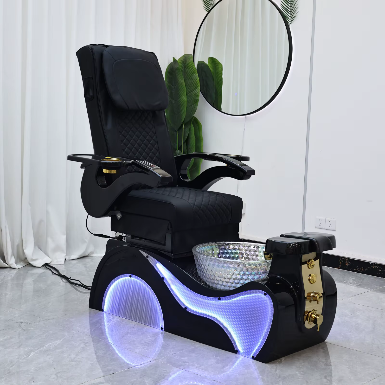 Fauteuil de pédicure électrique avec lumière LED, massage du dos, en cuir PU, canapé de manucure et 