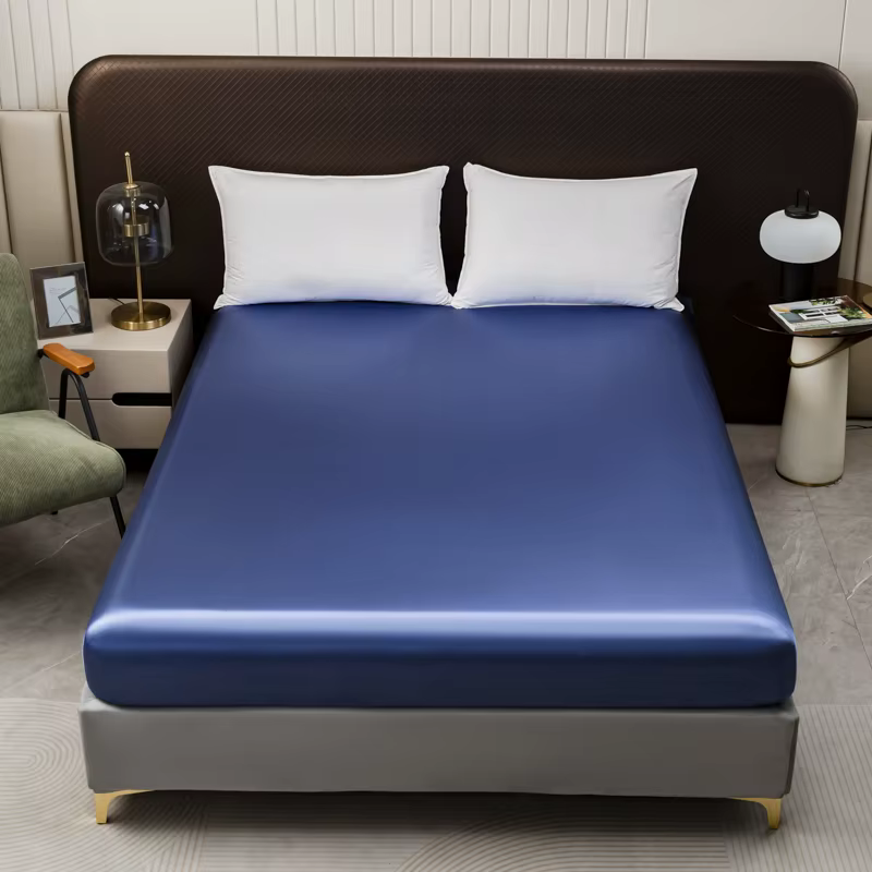 Drap-housse en soie satinée pour l'été, drap de lit lisse, drap-housse double/plein/Queen/King Size,