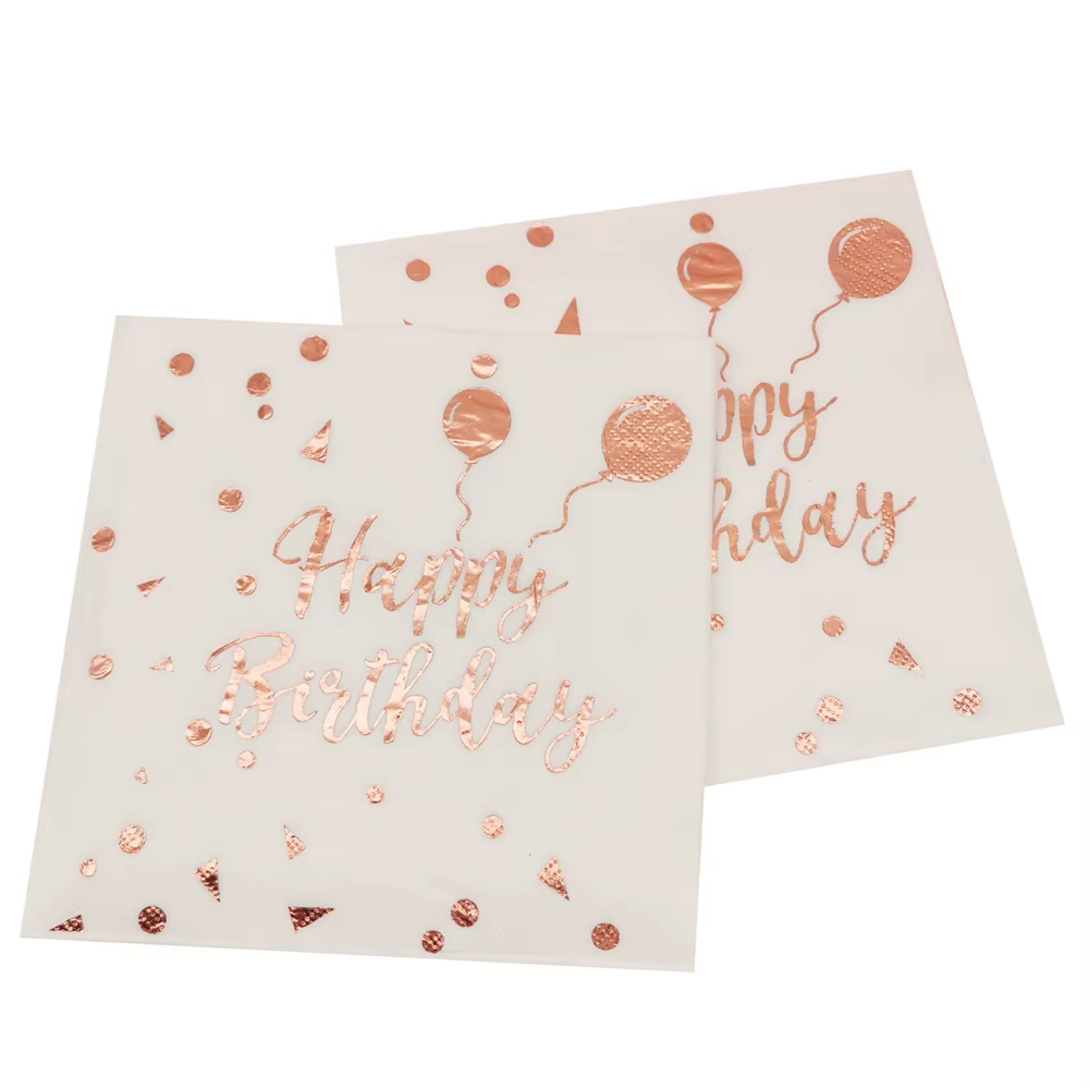 1 sac or Rose joyeux anniversaire serviettes en papier jetable dîner main serviette fête table maiso