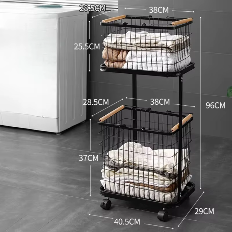Panier à linge à roulettes en ferronnerie simples, panier de rangement créatif multifonctionnel pour