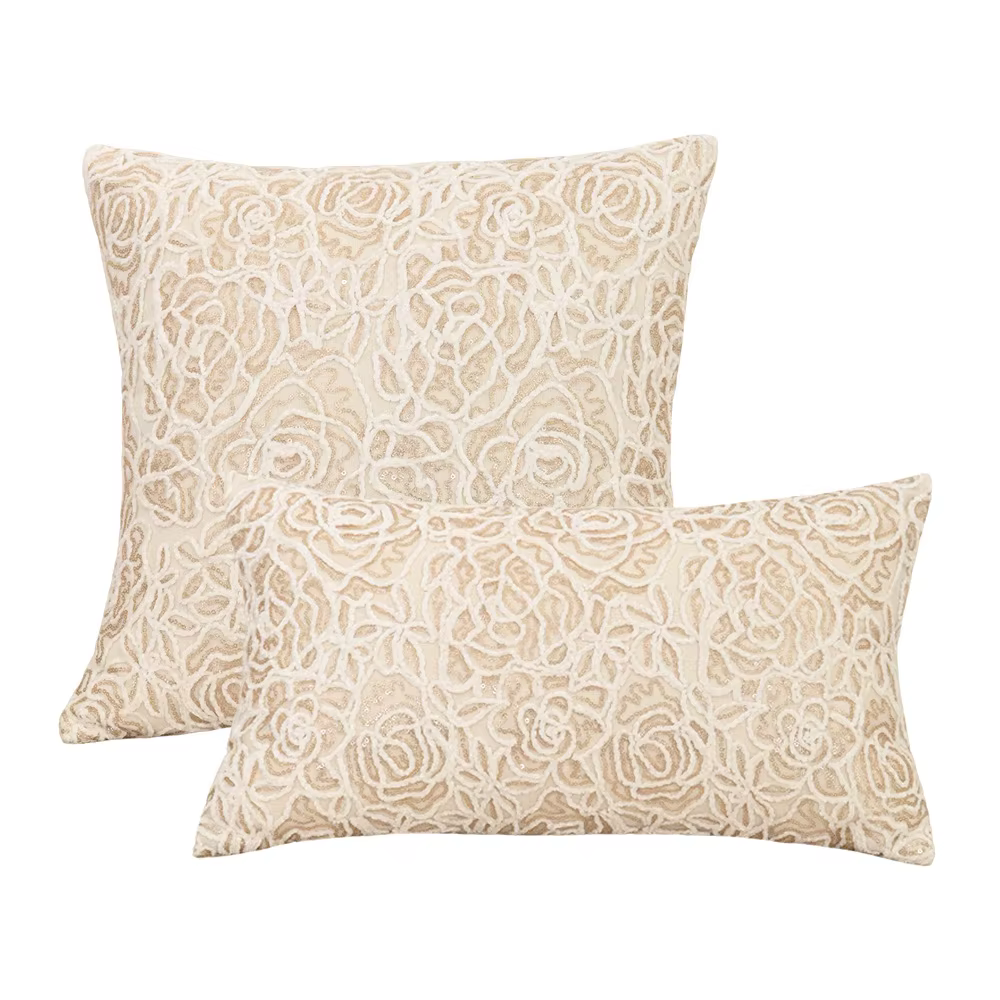 Housse de coussin brodée en corde de chanvre bohème, housses de coussin brodées Vintage en lin et fl