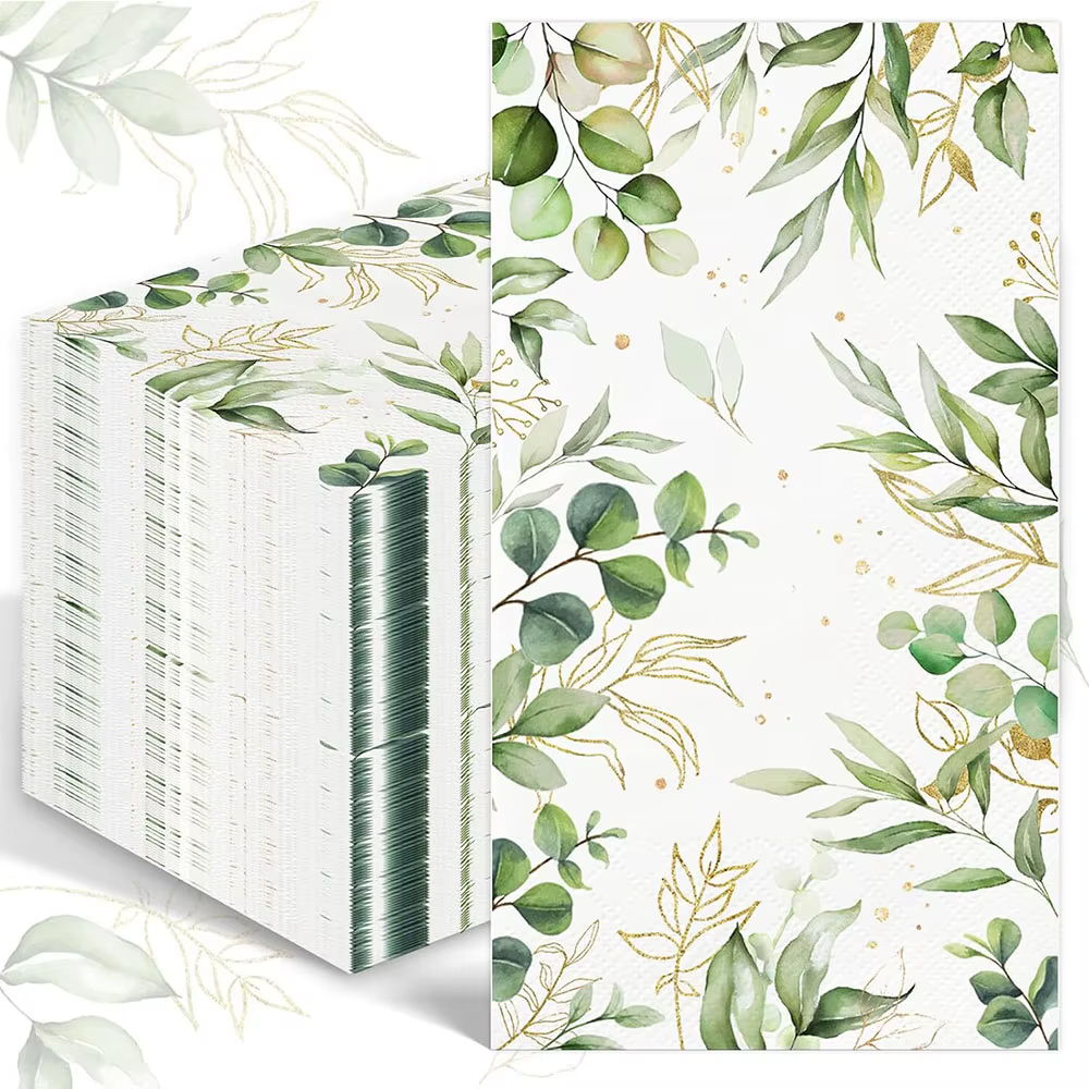 20 serviettes jetables à motif feuille d'eucalyptus vert, serviettes pour invités, serviettes pour d