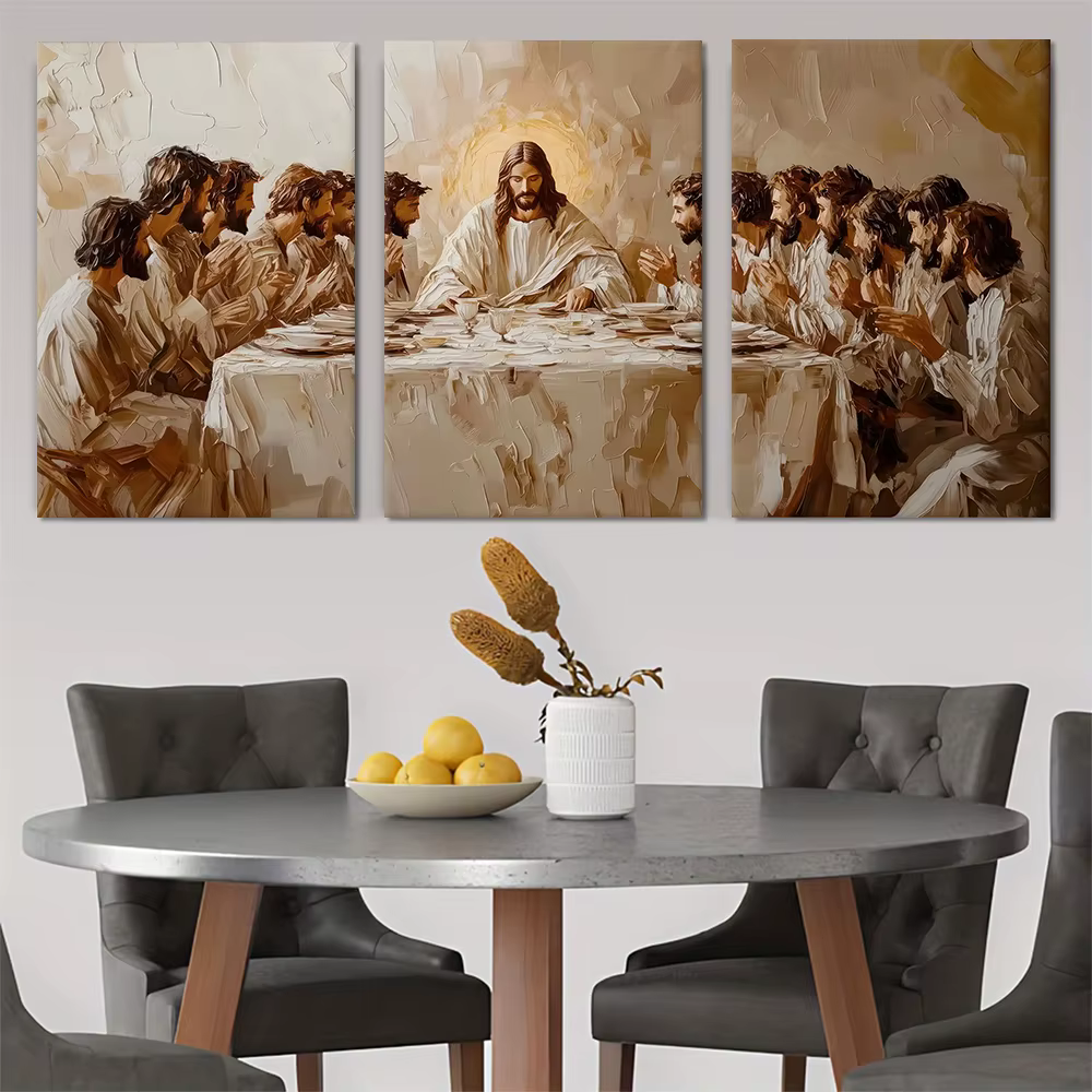 3 pièces de peinture à l'huile rétro style dîner final toile décoration peinture thème religieux art
