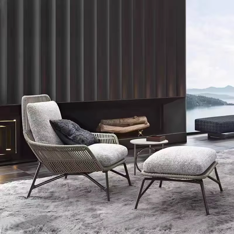 Ensemble de chaises de jardin nordiques imperméables en corde tressée à la main pour patio extérieur