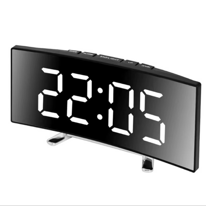 LED écran incurvé lumineux horloge électronique miroir horloge salon grand écran réveil décoration d