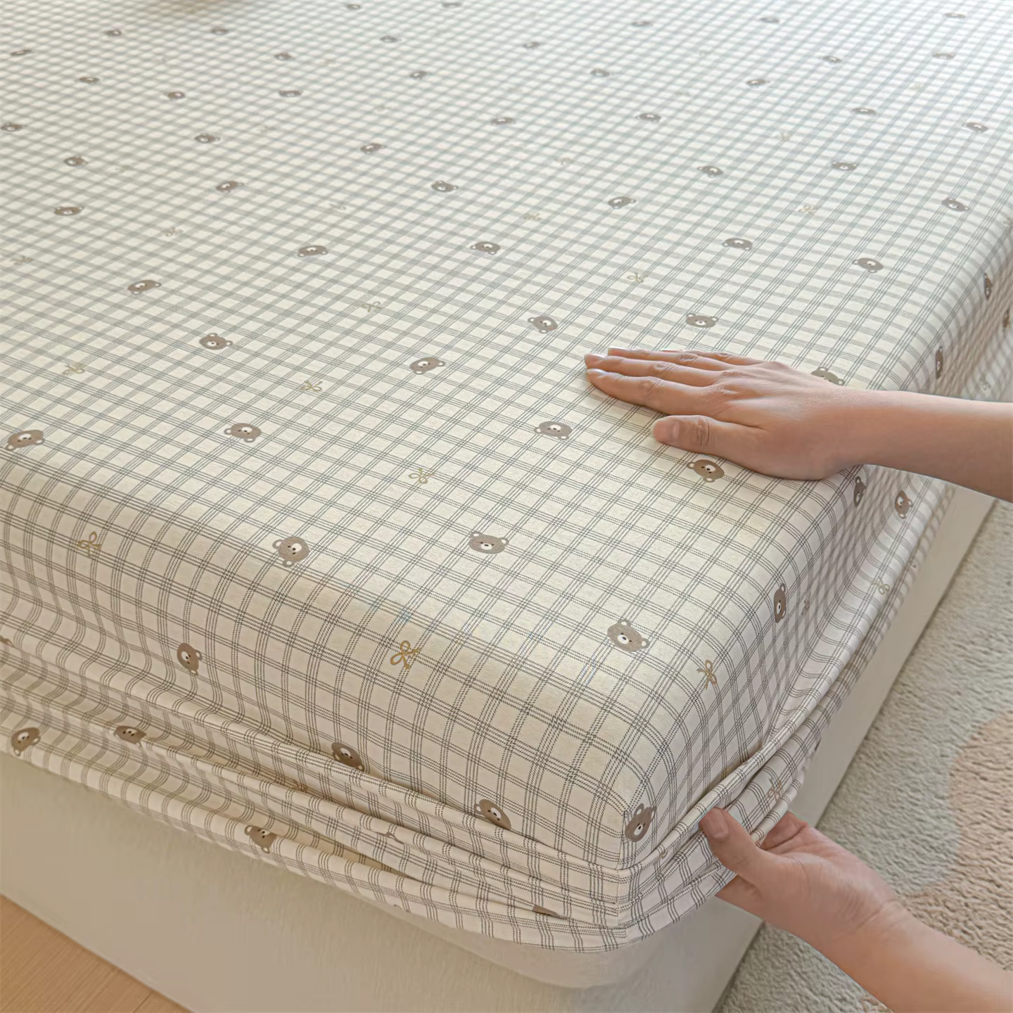 Housse de matelas 100% coton, drap-housse, doux et respirant, poche profonde de 30 cm, résistant aux