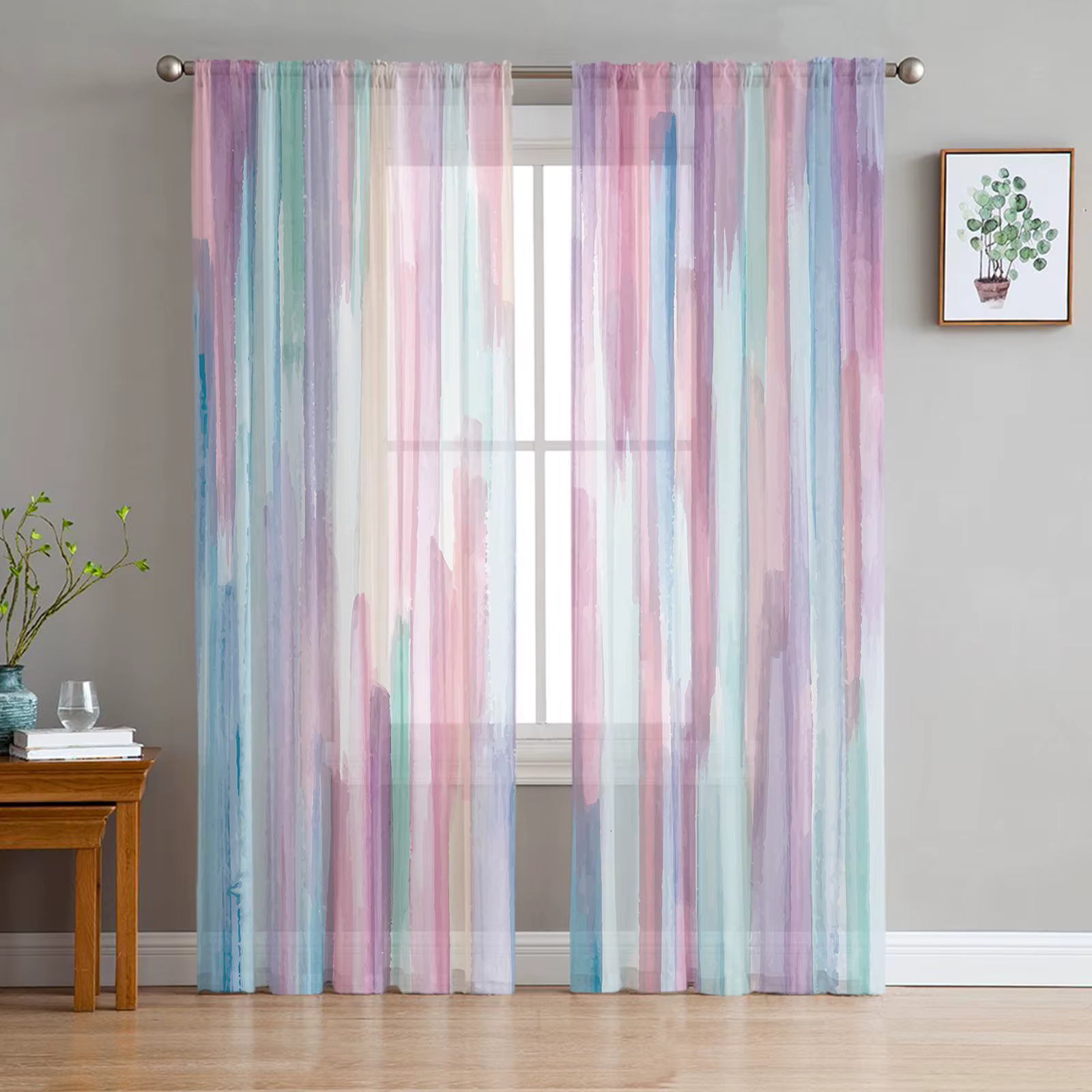 Rideaux modernes à rayures arc-en-ciel, en Tulle Transparent, pour fenêtre, pour la chambre à couche