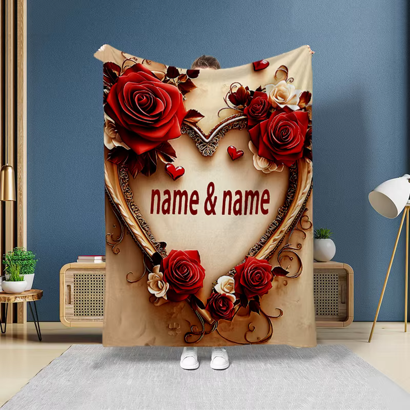 Couverture d'amour personnalisée pour couple, en flanelle douce et lavable, avec design de nom sur m
