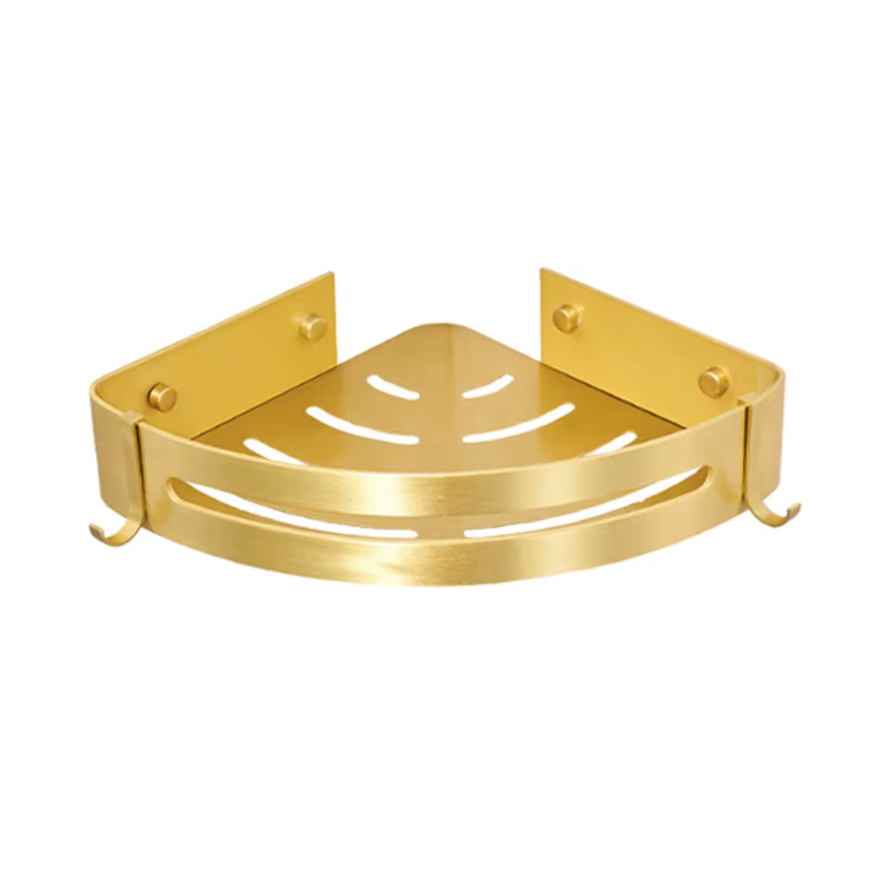 Étagère d'angle murale pour salle de bain, en aluminium brossé doré, pour douche, porte-shampooing, 