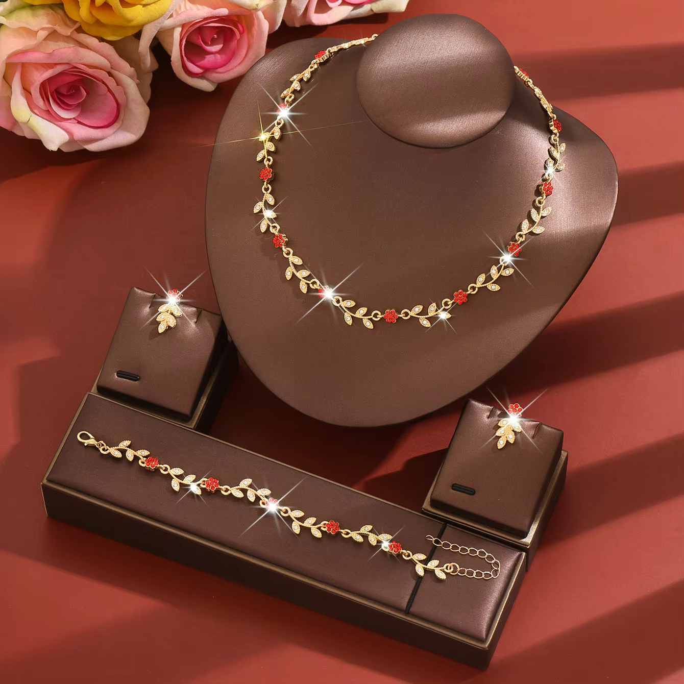 Ensemble de bijoux pour robe de mariée - collier, boucles d'oreilles et bracelet en cristal - ensemb