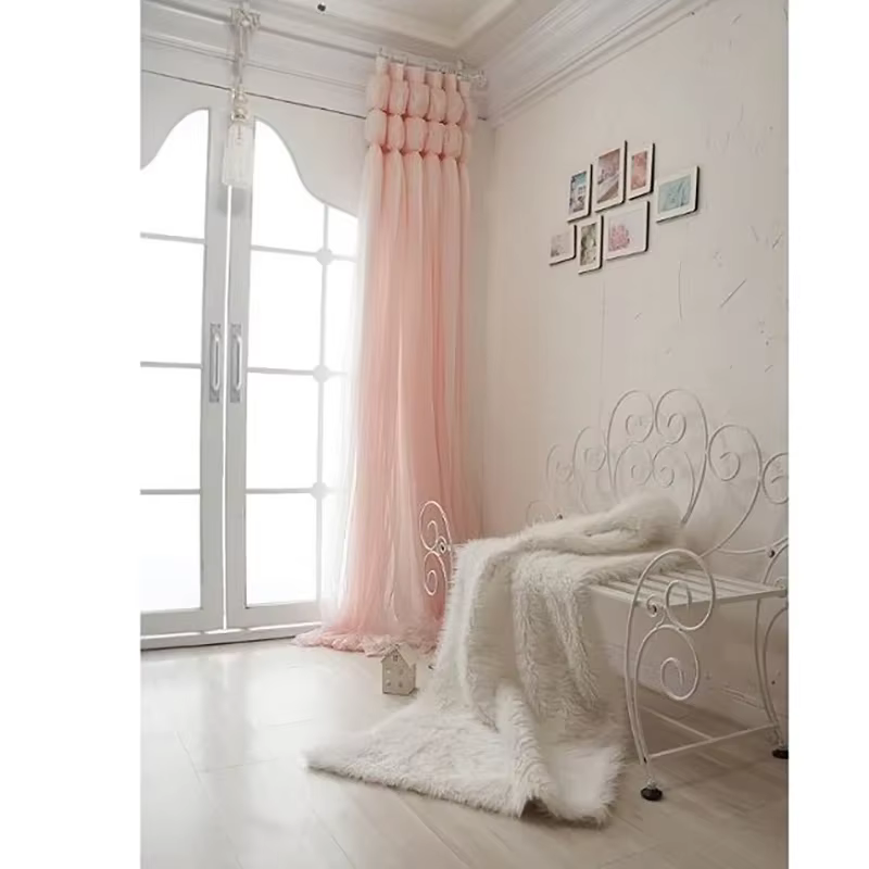 Rideaux en dentelle ondulée française Double couche, élégants, pour salon, princesse rose, en coton,