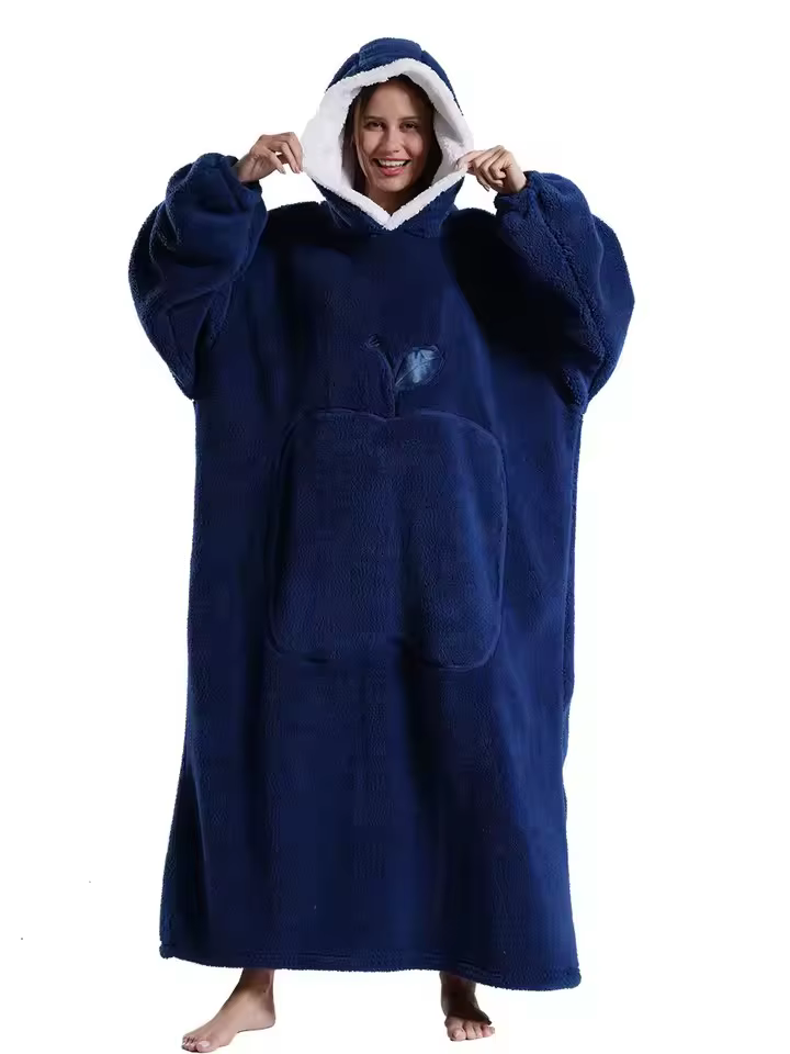Couverture portable super longue de 140 cm avec manches, sweat-shirt à capuche surdimensionné en fla