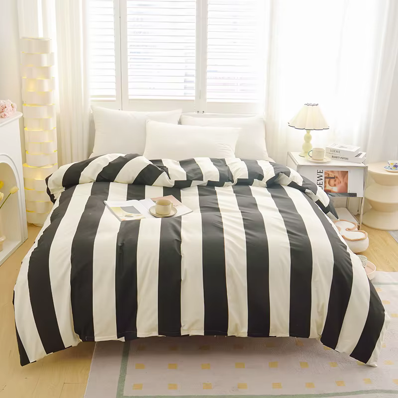 Juste de couette de style rayure pour chambre de fille, couette de literie de couleur verte, couvert