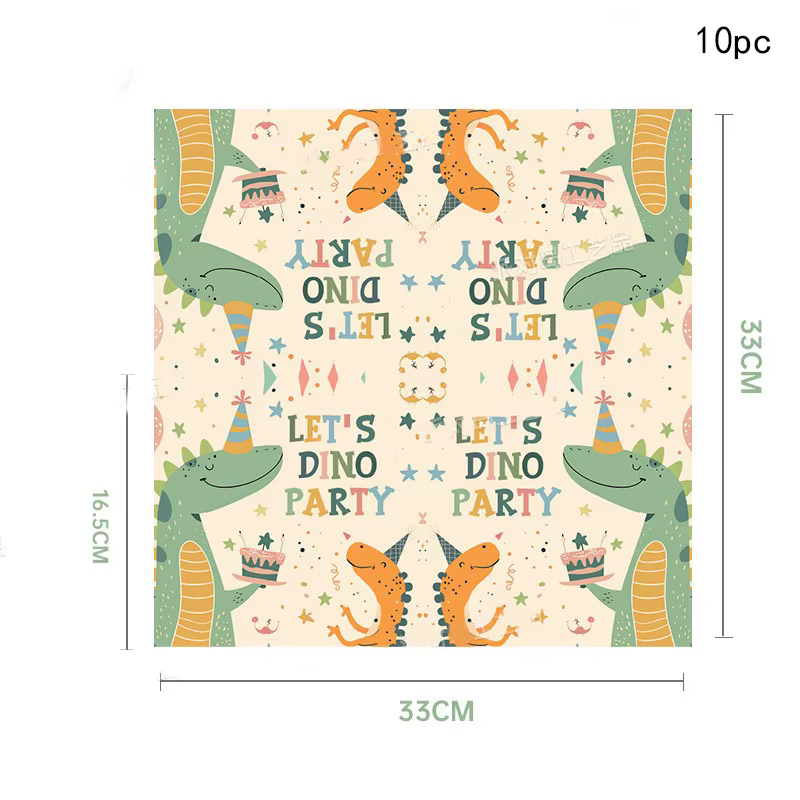 Lot de 10 Assiettes et Serviettes Jetables Thème Dinosaures Cartoon pour Fête d'Anniversaire Enfants