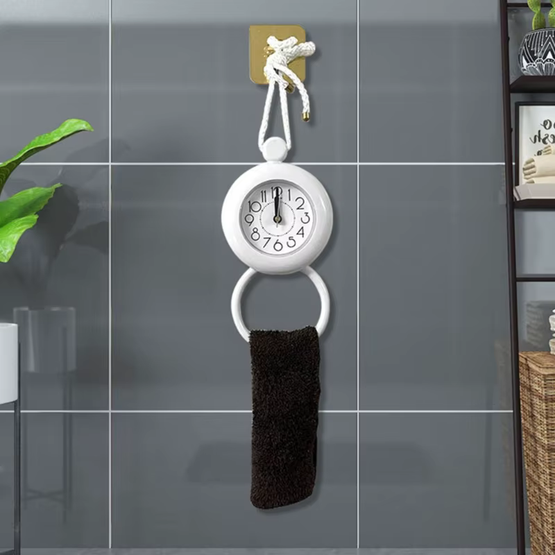 Horloge murale salle bain, horloge analogique ronde suspendue avec conception étanche, mécanisme à f