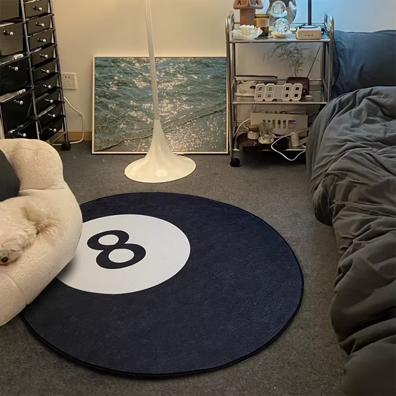 Tapis de billard rond pour 8 boules, tapis antidérapant doux, imprimé 8 boules de billard, tapis de 